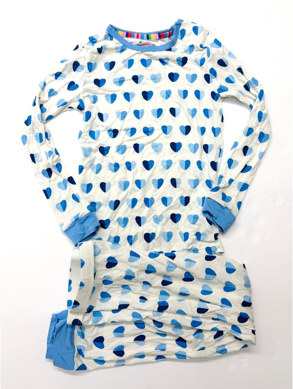 Magnetic Me Girls White Blue Heart Print Long Sleeve Bamboo Pajamas Size 5